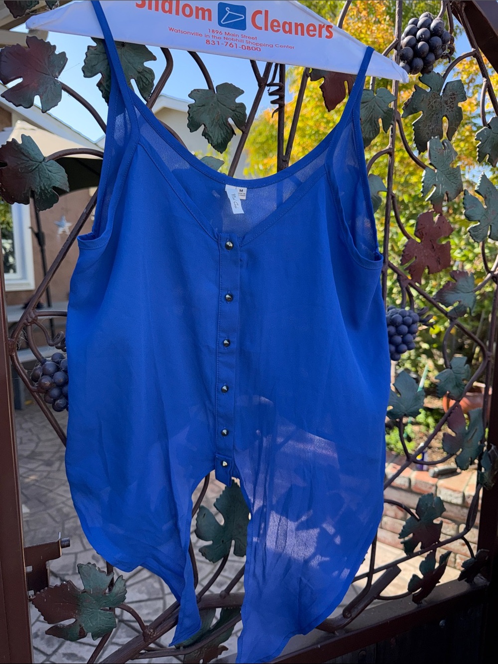 Mind Code Royal Blue Sheer Button-Front Camisole